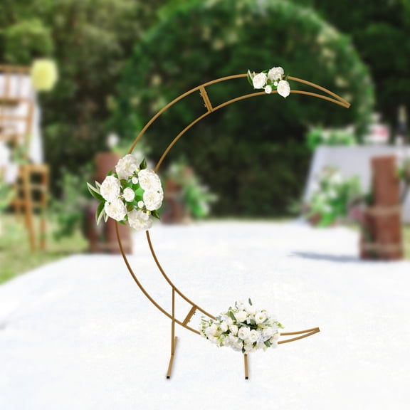 7ft Gold Metal Crescent Moon Wedding Arch Stand, Curved Flower Balloon Frame,Photography Backdrop Stand with Solid Rectangular Base for Wedding,Birthday,Event Decor,Bridal Shower