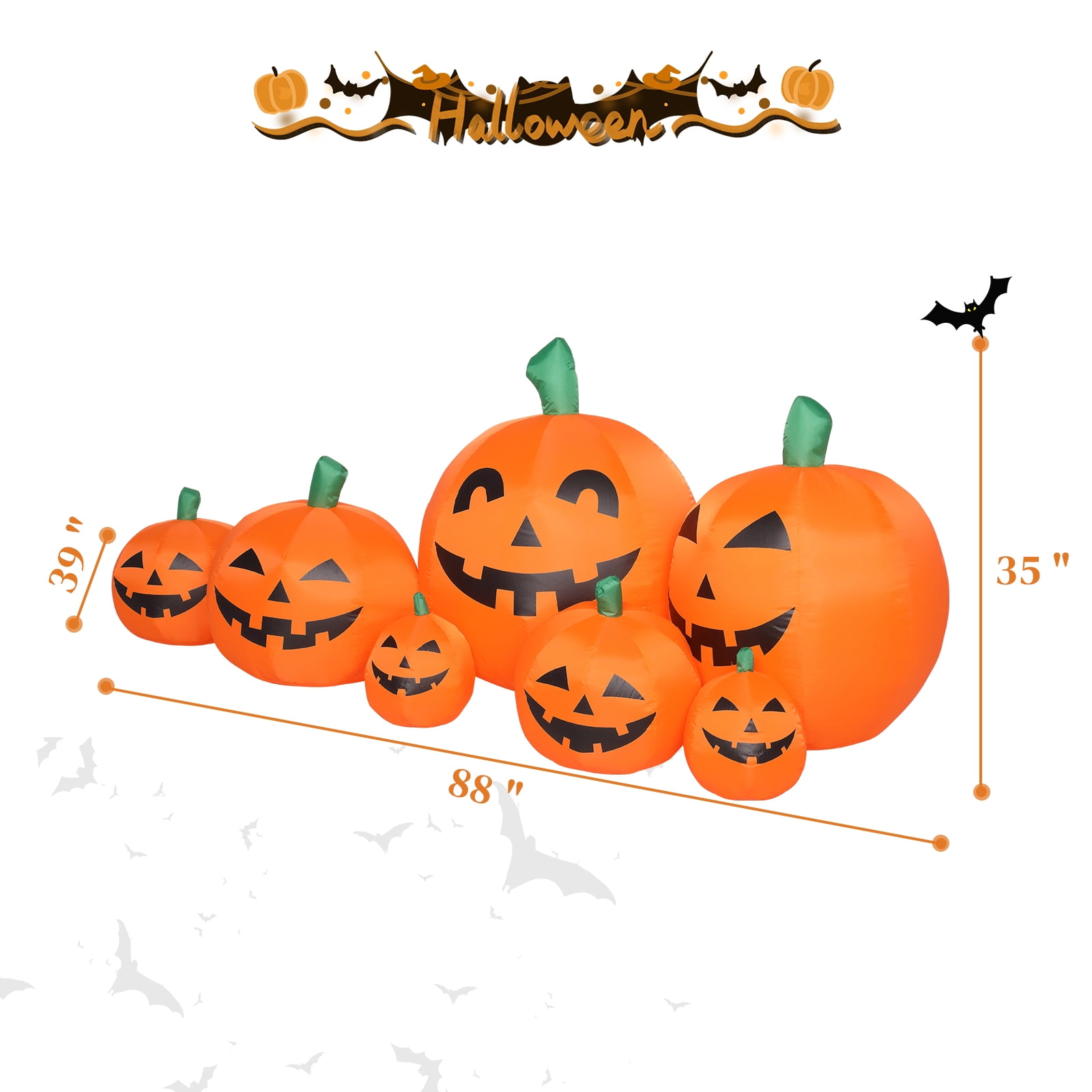 7ft Halloween Inflatable Pumpkin with 7 LED String Lights for Yard Decor