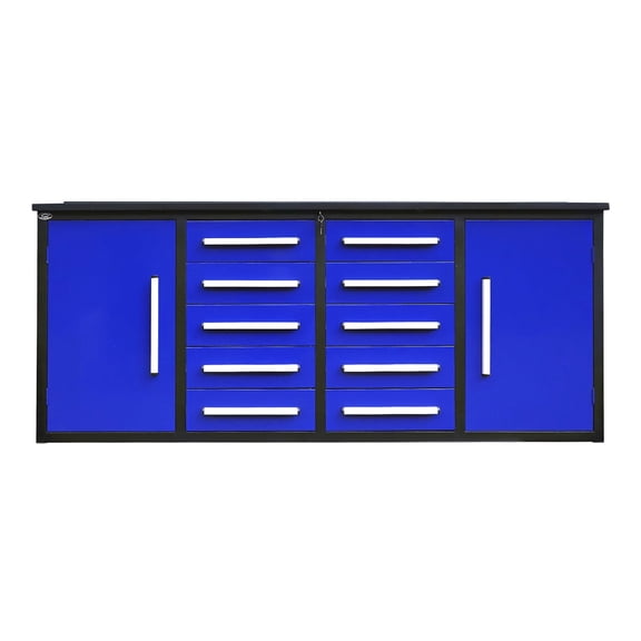 7ft Heavy Duty Workbench with 10 Drawers & 2 Cabinets,Blue