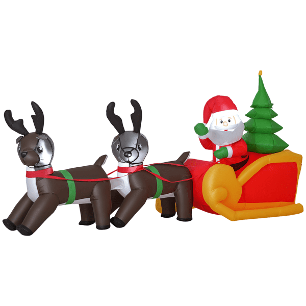 7ft Inflatable Christmas Sleigh with Santa & Reindeer - 12 LED Lights, Self-Inflating for Christmas Decor