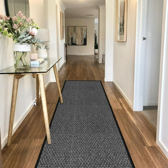 7ft Kitchen Mats for Floor, Water Absorbent Long Bathroom Rug, Long Skinny Rug Floor Runners for Hallway Non Skid, Black Entry Way Rugs Indoor