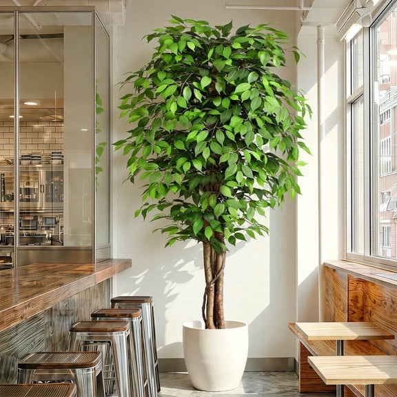 7FT Artificial Ficus Tree – Large Faux Ficus Tree with Natural Curved Trunks, 84" Tall Fake Plant for Home Decor Indoor, Lifelike Artificial Plant & Faux Plant in Pot