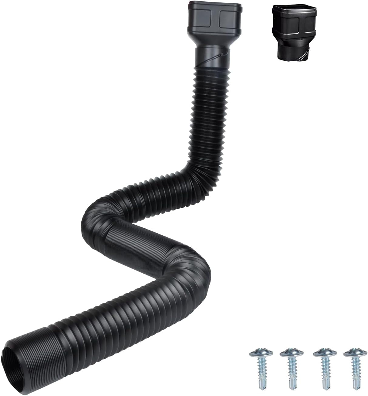 7ft Long Gutter Downspout Extensions, 3" Downspout Extender Drainage Pipe for 2"3" Downspout and 3"4"Downspout, Flexible Pipe Stretched Length 7ft, Black,1-Pack