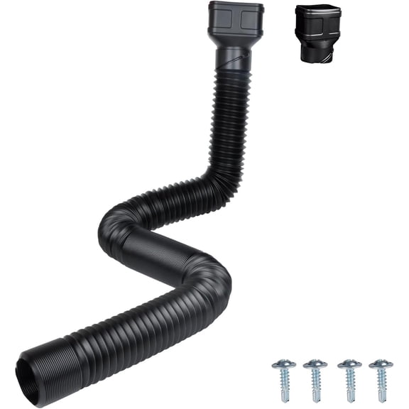 7ft Long Gutter Downspout Extensions Downspout Extender Pipe | 3.1" OD Drainage Pipe for 2"3" Downspout and 3"4" Downspout,Flexible Corrugated Pipe Stretched Length 7ft,Black,1-Pack