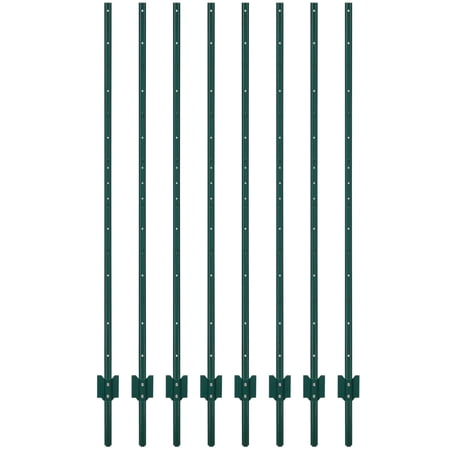 7ft Metal Fence Posts, 8-Pack U-Channel Sturdy Steel Fence Stakes for Garden, Yard, Farm, and Outdoor Wire Fencing, Heavy Duty, No-Dig, Green