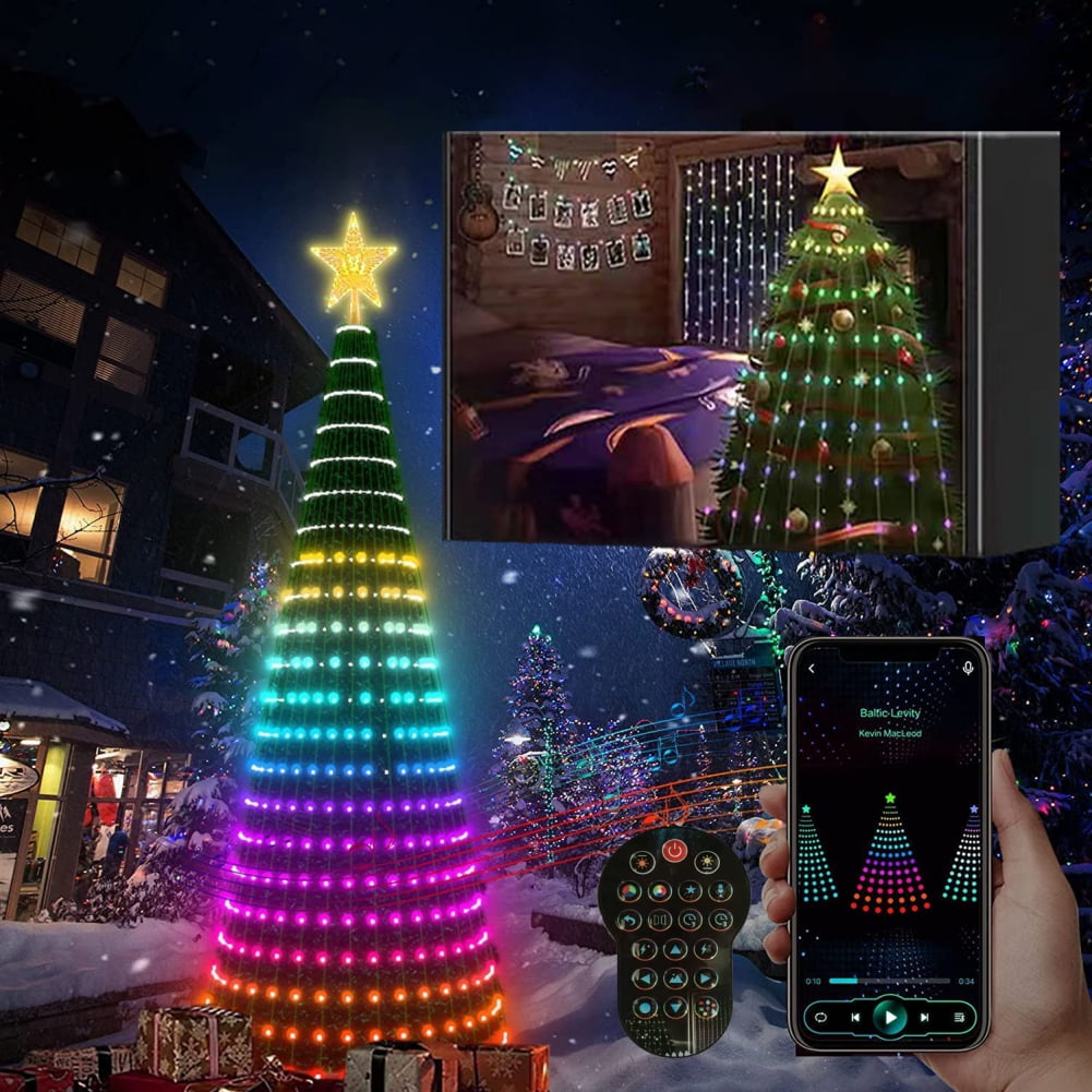 7ft Multicolor Outdoor Christmas Light Show Cone Tree, LED Outdoor