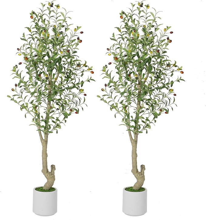7ft Olive Trees Artificial Indoor,Tall Fake Plants with 96 Lifelike ...