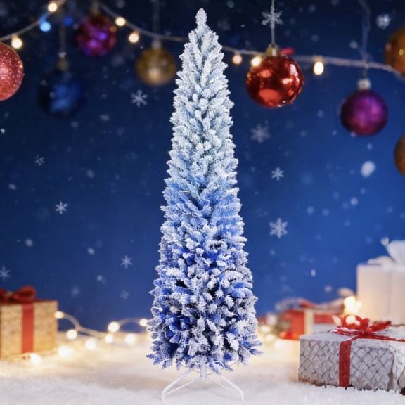 7ft PVC Blue Gradient Flocking Light Christmas Tree - Festive Glow Holiday Decor