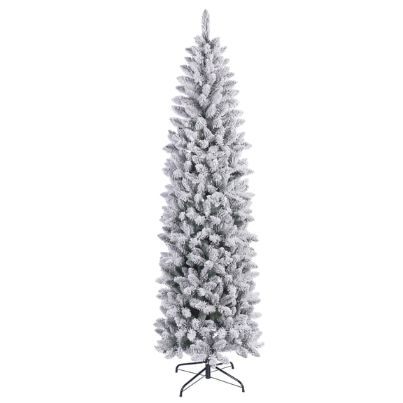 7ft Pencil Christmas Tree, Artificial Slim White Christmas Tree with 436 PVC Needles & Folding Metal Stand, Unlit Xmas Tree for Home Office Shops Hotels Decoration