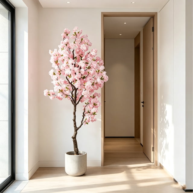 HPNIUB 7ft Artificial Pink Cherry Blossom Tree Handmade Light Pink Fake ...