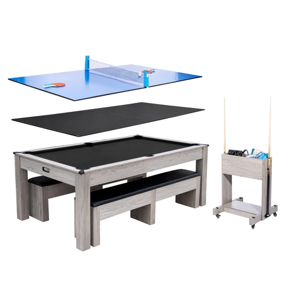 7ft Pool Table Combo,3-in-1 Multi Game Table with Reversable Table Tennis Top & Dining Top,Heavy Duty Pool Table Dining Table with Game Accessoriesfor Family Game Room