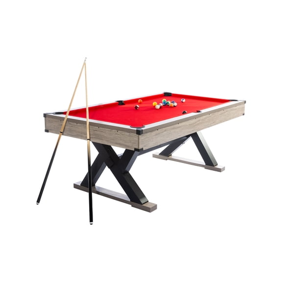 7ft Pool Table for Home, Heavy Duty Billiard Tables with Sturdy X-Shape Metal Legs, Complete Set with Cue Sticks, Pool Balls, Triangle, Chalk, and Brush, Family or Game Room Essentials, Red
