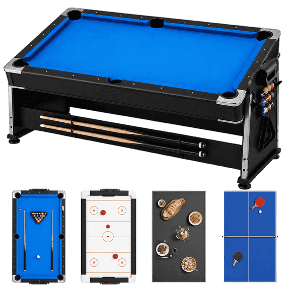 Premium 7ft Pool Table with Air Hockey, Ping Pong & Dining Top – Blue, 4-in-1 Multi Game Table for Adults and Family Game Rooms,Includes Cue Sticks, Billiard Balls, Paddles, Net & Accessories