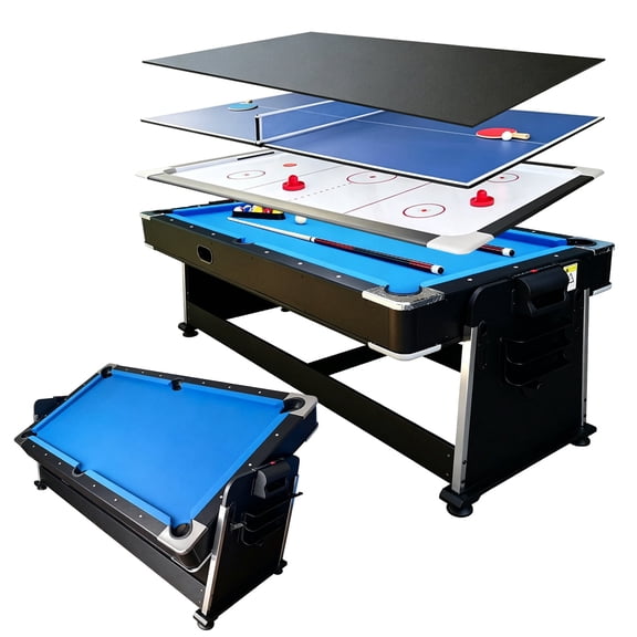 7ft Pool Table with Air Hockey, Ping Pong & Dining Top – Blue, 4-in-1 Multi Game Table for Adults and Family Game Rooms