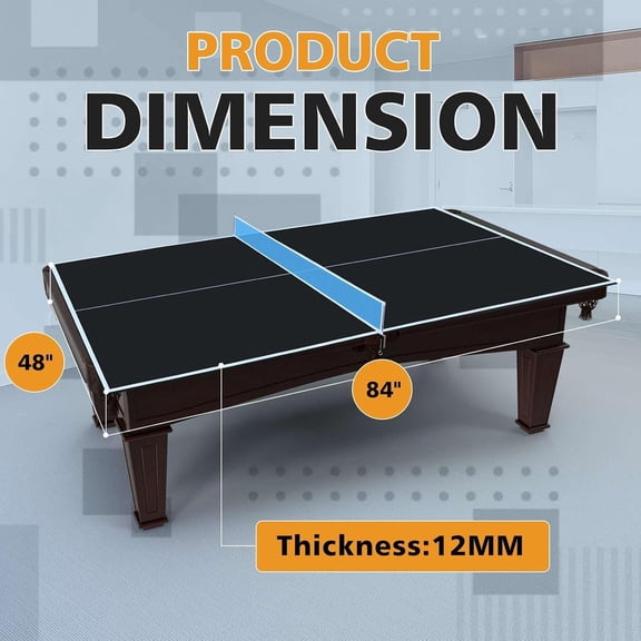 7ft Portable Table Tennis Conversion Top with 12mm MDF Surface - Foldable Ping Pong Table Topper with Net, 84" x 48" for Pool Tables, Dining Tables - Pre-Assembled Game Table, Black