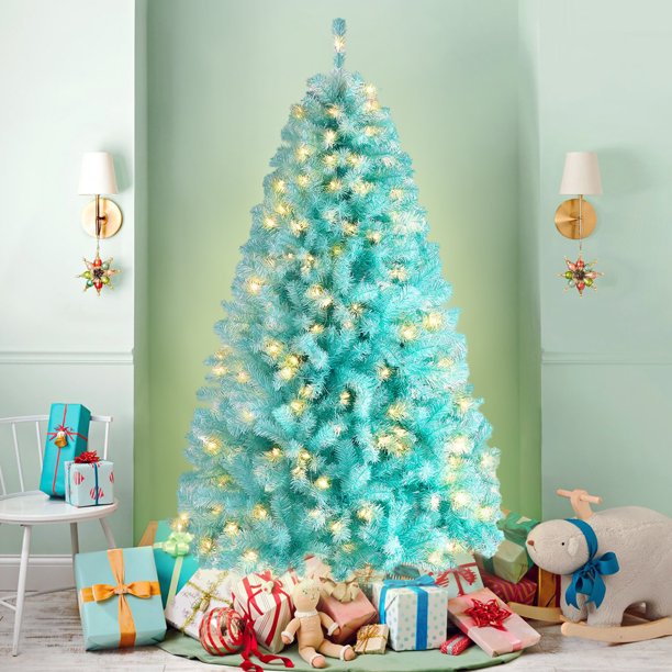 7ft PreLit Christmas Tree, iFanze 1200 Branch Tips 200 LED Warm Lights