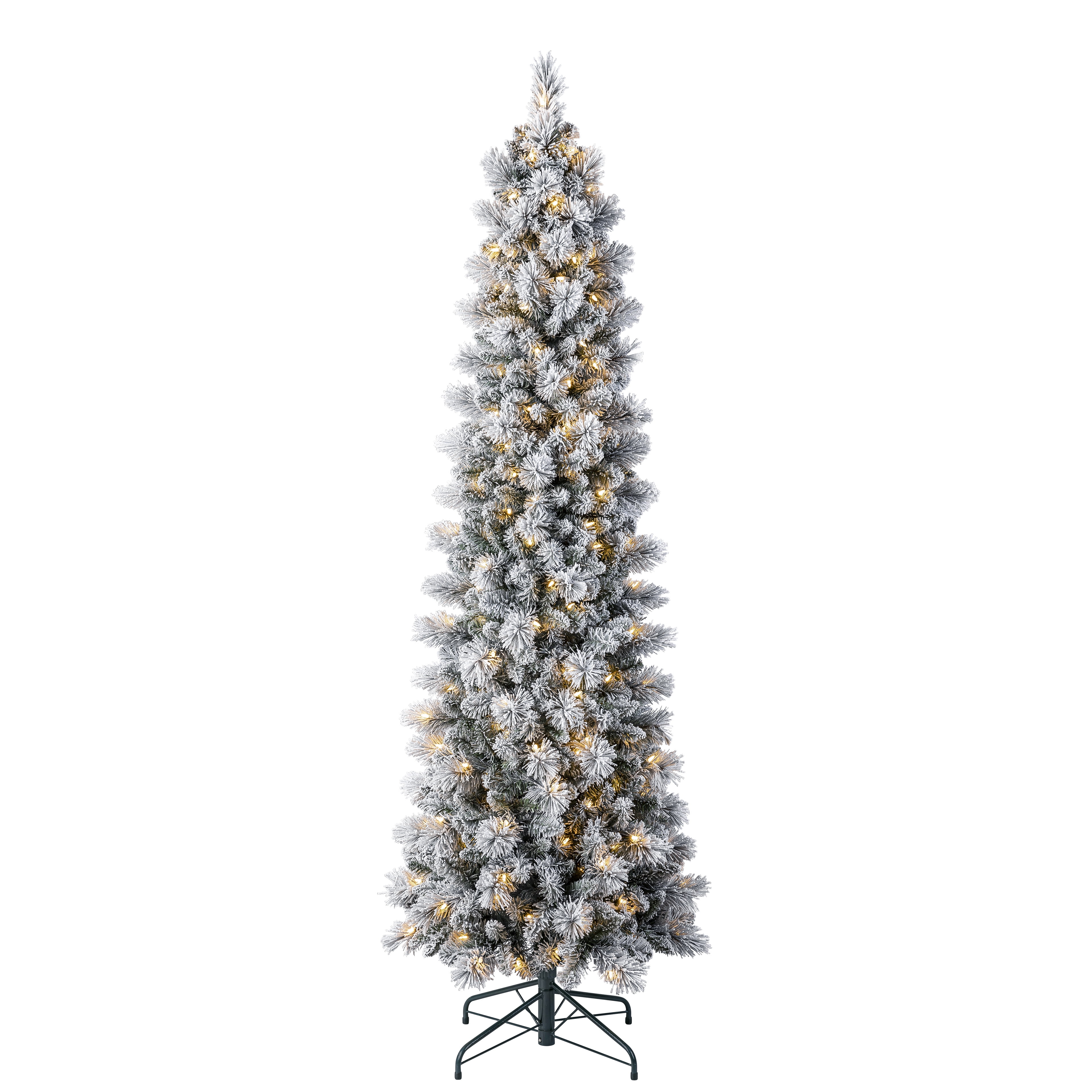 7ft. PreLit Flocked Slim Artificial Christmas Tree, Warm White LED