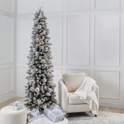 7ft. Pre-Lit Flocked Slim Artificial Christmas Tree, Warm White Twinkle LED Lights by Ashland