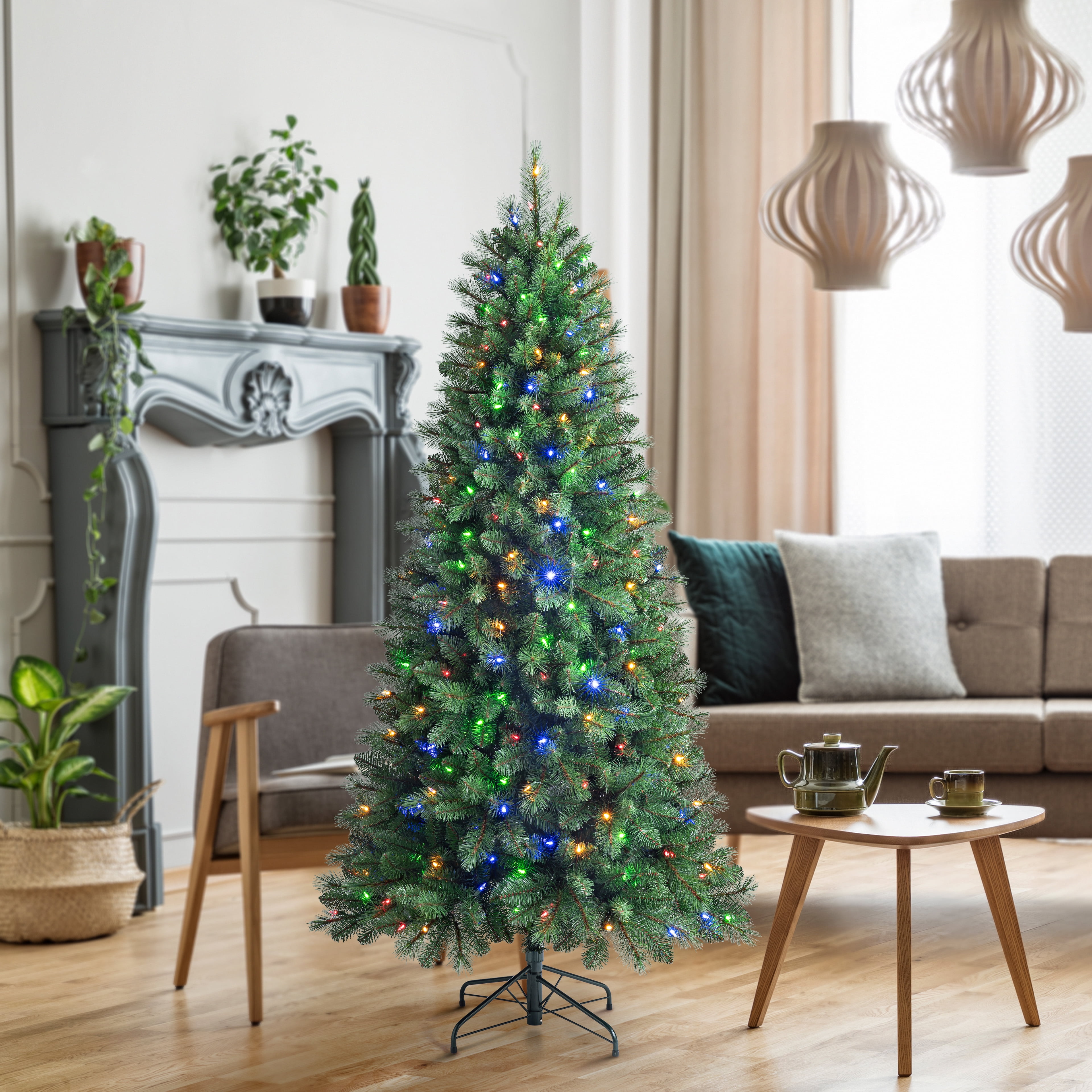7ft. Pre-Lit Hudson Pine Artificial Christmas Tree, Color Changing LED ...