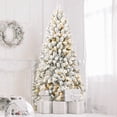 thumbnail image 1 of 7ft Pre-lit Artificial Christmas Tree with Incandescent Warm White Lights, Snow Flocked Full Prelighted Xmas Tree with 1064 Branch Tips, 400 Incandescent Lights Foldable Stand, 1 of 7