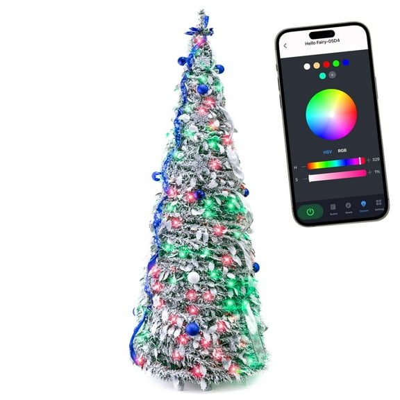 7ft Preassembled Christmas Tree with 400 LED Lights, Artificial Slim Christmas Tree, Multicolor RGB Lights with App Control, 1477 Branch Tips, Easy to Assemble, for Christmas, Home, Party