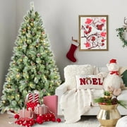 7ft Prelit Artificial Christmas Tree with 400 Warm LED Lights, 1348 PVC & Hard Needle Tips, 82 Pine Cones, Hinged Branch Design, Sturdy Metal Stand, Full Realistic Holiday Tree