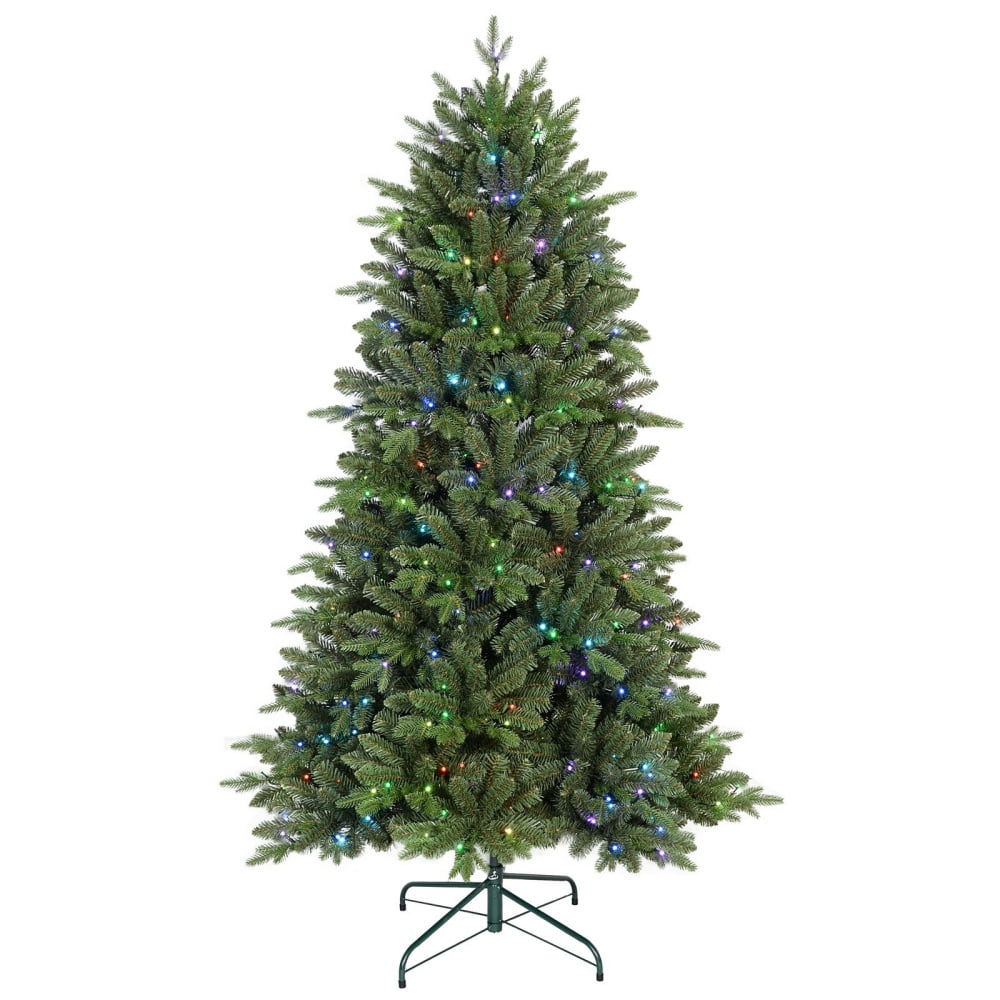 7ft Prelit Christmas Tree with Remote Control, Artificial Fake Christmas Tree with 340 Multi-Color LED Lights, 48 Color Modes, 2126 PE & PVC Mixed Branch Tips, Xmas Tree