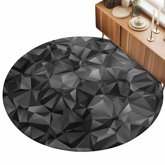 7ft Round Rug Black Geometric Area Rugs for Living Room Bedroom ...