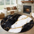 thumbnail image 1 of 7ft Round Rug, Black Marble Non-Skid Rubber Backing Large Area Rugs - Living Room Bedroom Home Office, Luxury Gold White Abstract Cracks Artwork Indoor Floor Mat Carpets Washable Rug, 1 of 9