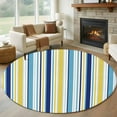 thumbnail image 1 of 7ft Round Rug, Blue Yellow Striped Non-Skid Rubber Backing Large Area Rugs - Living Room Bedroom Home Office, Farmhouse Navy Blue Ombre Stripes Indoor Floor Mat Carpets Washable Rug, 1 of 9