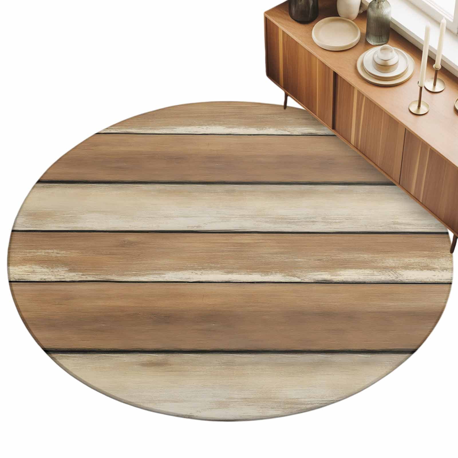 7ft Round Rug Brown Khaki Wooden Area Rugs for Living Room Bedroom ...