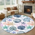 thumbnail image 1 of 7ft Round Rug, Coastal Beach Non-Skid Rubber Backing Large Area Rugs - Living Room Bedroom Home Office, Watercolor Nautical Starfish Shell Indoor Floor Mat Carpets Washable Rug, 1 of 9