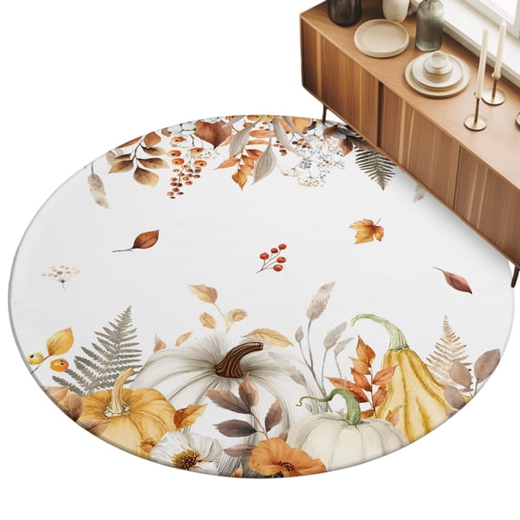 7ft Round Rug Fall Grey Orange Area Rugs for Living Room Bedroom ...