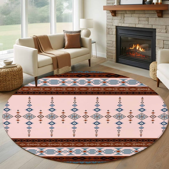 7ft Round Rug, Farmhouse Boho Non-Skid Rubber Backing Large Area Rugs ...