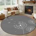 thumbnail image 1 of 7ft Round Rug, Grey Dandelion Non-Skid Rubber Backing Large Area Rugs - Living Room Bedroom Home Office, Abstract Art Simple Floral Indoor Floor Mat Carpets Washable Rug, 1 of 9