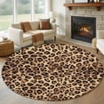 thumbnail image 1 of 7ft Round Rug, Leopard Printed Non-Skid Rubber Backing Large Area Rugs - Living Room Bedroom Home Office, Modern Animals Textured Brown Indoor Floor Mat Carpets Washable Rug, 1 of 9
