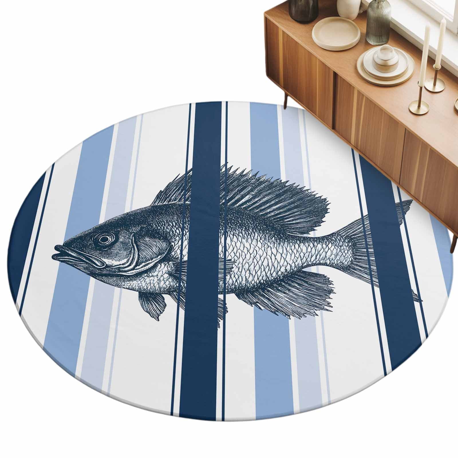 7ft Round Rug Ocean Fish Area Rugs for Living Room Bedroom Washable Non ...