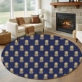 thumbnail image 1 of 7ft Round Rug, Pineapple Non-Skid Rubber Backing Large Area Rugs - Living Room Bedroom Home Office, Yellow Fruit Navy Blue Summer Tropical Indoor Floor Mat Carpets Washable Rug, 1 of 9
