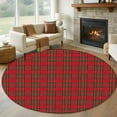 thumbnail image 1 of 7ft Round Rug, Red Green Checkered Non-Skid Rubber Backing Large Area Rugs - Living Room Bedroom Home Office, Christmas Red and Green Plaid Indoor Floor Mat Carpets Washable Rug, 1 of 9
