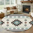 thumbnail image 1 of 7ft Round Rug, Southwest Ethnic Non-Skid Rubber Backing Large Area Rugs - Living Room Bedroom Home Office, Boho Aztec Tribal Abstract Aesthetic Indoor Floor Mat Carpets Washable Rug, 1 of 9