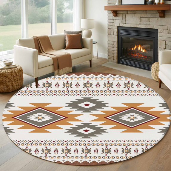 Sw Large Rug 7ft Round Rug, Southwest Geometric Non-Skid Rubber Backing Large Area ...