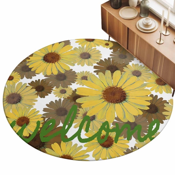 7ft Round Rug Spring Flowers Area Rugs for Living Room Bedroom Washable ...