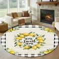 thumbnail image 1 of 7ft Round Rug, Summer Lemon Non-Skid Rubber Backing Large Area Rugs - Living Room Bedroom Home Office, Yellow Botanical Checkered Farmhouse Buffalo Indoor Floor Mat Carpets Washable Rug, 1 of 9