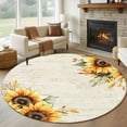thumbnail image 1 of 7ft Round Rug, Sunflower Non-Skid Rubber Backing Large Area Rugs - Living Room Bedroom Home Office, Yellow Spring Summer Floral Farmhouse Indoor Floor Mat Carpets Washable Rug, 1 of 9