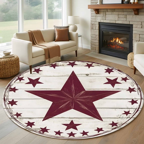 Round Rubber Rug 7ft Round Rug, Texas Star Red Non-Skid Rubber Backing Large Area Rugs ...