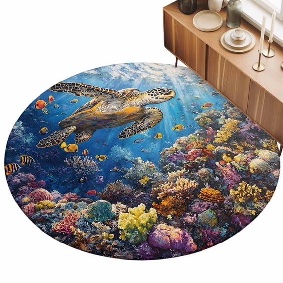 7ft Round Rug Turtle Area Rugs for Living Room Bedroom Washable Non ...