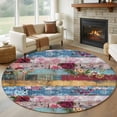 thumbnail image 1 of 7ft Round Rug, Vintage Floral Non-Skid Rubber Backing Large Area Rugs - Living Room Bedroom Home Office, Farmhouse Botanical Flowers Indoor Floor Mat Carpets Washable Rug, 1 of 9