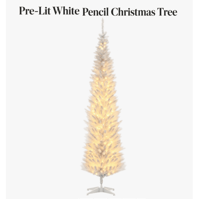 Led Downlights Label 7ft Slim Pencil Christmas Tree, Pre-Lit Artificial Christmas Tree with ...