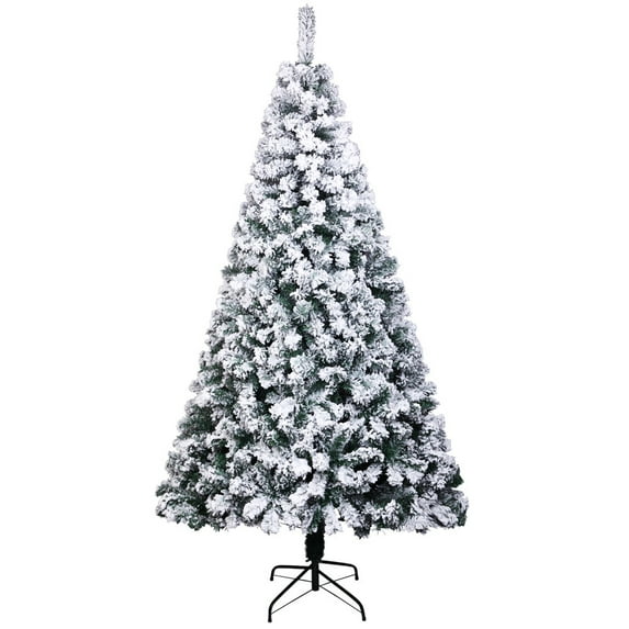 7ft Snow Flocked Artificial Holiday Christmas Tree for Home, Office, Party Decoration with 750 Branch Tips, Durable Metal Stand