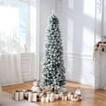 thumbnail image 1 of 7ft Snow Flocked Pencil Christmas Tree with 690 Branch Tips, White Unlit Artificial Skinny Xmas Tree with Folding Metal Stand, Dense Branches, Slim Snowy Tree for Home Office Holiday Decoration, 1 of 12